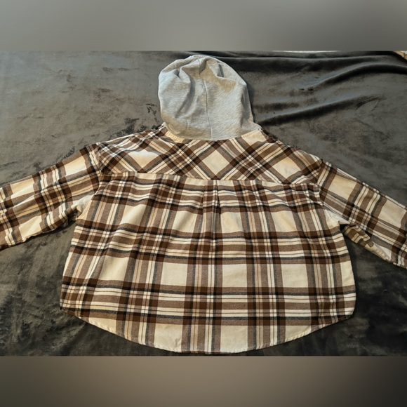 No Boundaries Cropped Plaid Brown Button Lightweight Jacket Size XXL(junior) - Picture 10 of 16